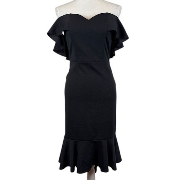 Bailey Blue Black Cocktail Dress Pullover Stretch On or Off Shoulder Hi-Lo small - Picture 2 of 12